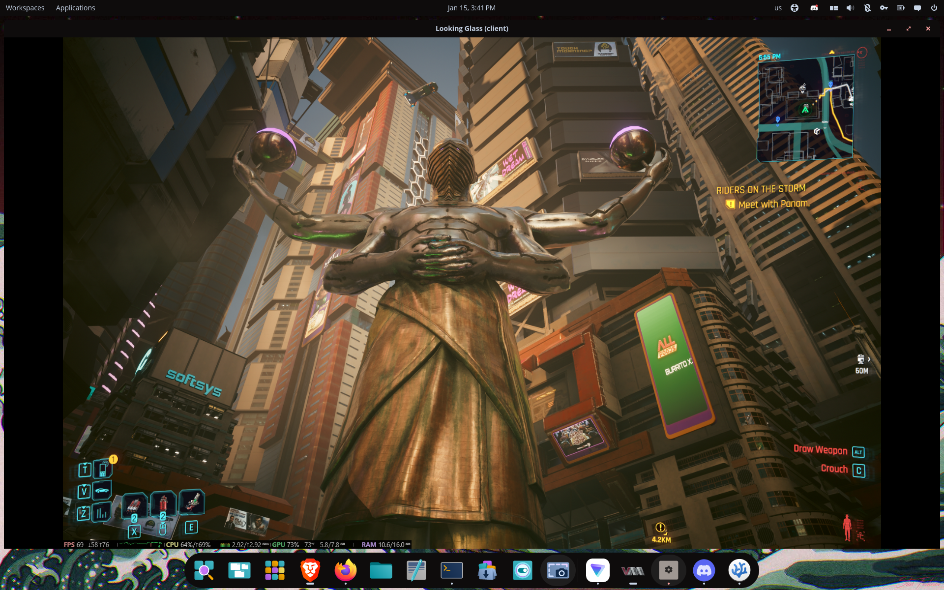 Cyberpunk 2077 running with full gpu acceleration in virtual machine.